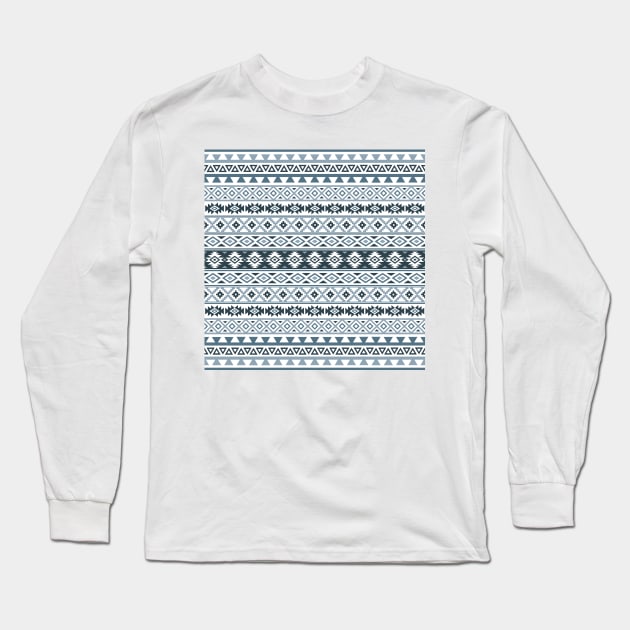 Aztec Stylized Pattern Gray-Blues & White Long Sleeve T-Shirt by NataliePaskell